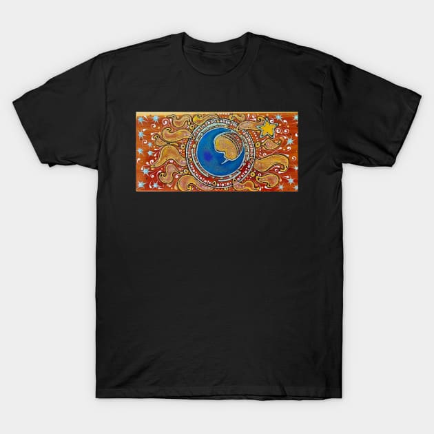 Man in the Moon Bringing Stars to the Sun T-Shirt by Julie Ann Stricklin